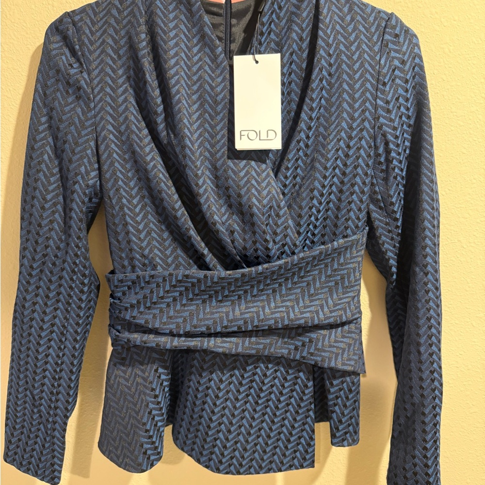 NWT The Fold Women's Elegant Blue Wrap Top (Business Formal)